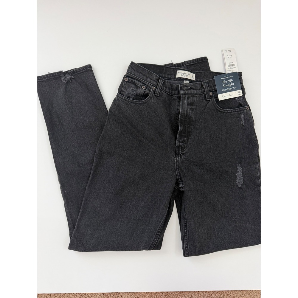NWT Abercrombie Curve Love '90s Straight Jeans Black Ultra High Rise 28L 6 Long